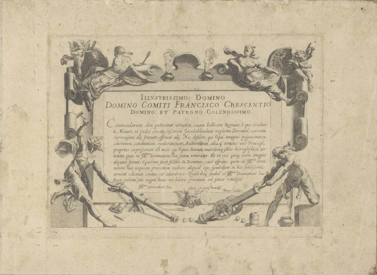 Ornamenteel cartouche, opdracht aan de schilder Francesco Crescenzi ile tanıştı Her türden en asil olan bir at: dünyanın çeşitli yerlerinden seçilen atların seçkin bir karakteri (...) (nesne üzerine seri başlığı) by Anonymous