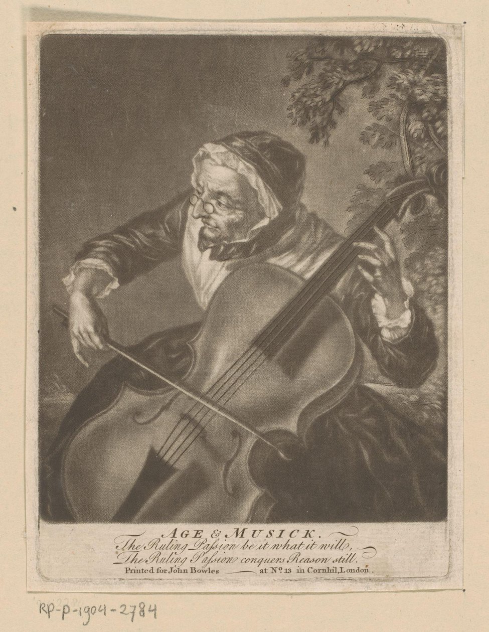 Yaşlı kadın çello çalıyor Yaş ve Musick (nesne üzerindeki başlık) by Anonymous