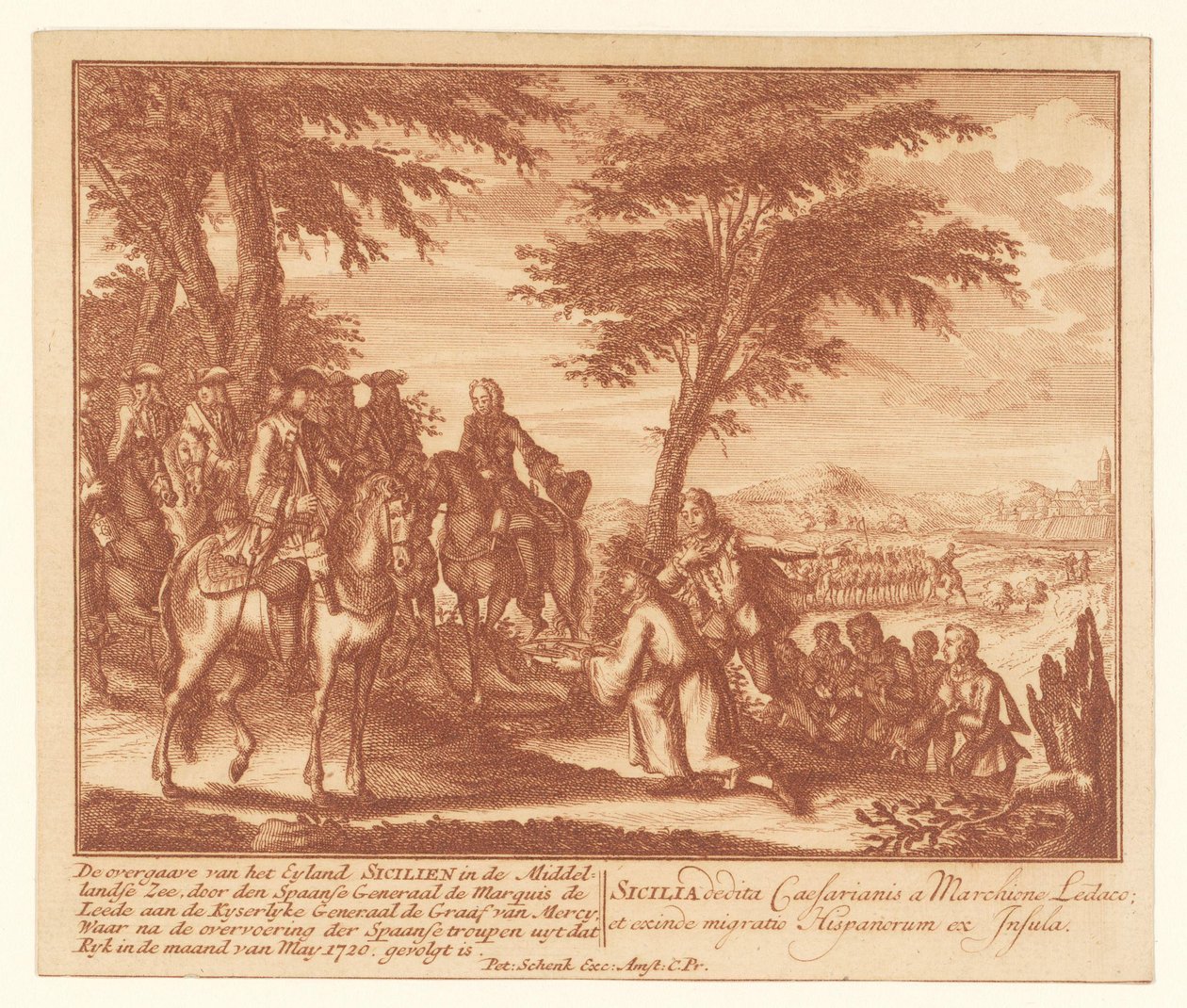 Sicilya'nın İspanyollar Tarafından Fransızlara Teslimi, Mayıs 1720 Akdeniz'deki Eyland Sicilien'in Teslimi (...) (nesne üzerine başlık) by Anonymous