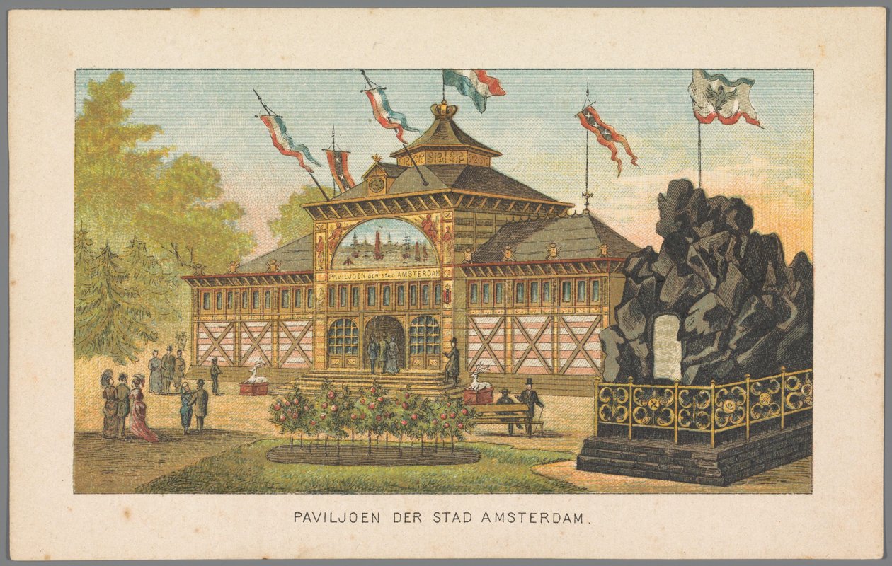 Amsterdam'daki Dünya Sergisinde Amsterdam şehrinin Pavyonu, 1883 Amsterdam şehrinin pavyonu (nesne üzerinde başlık) 1883'te Amsterdam Hafızası (nesne üzerinde seri başlığı) by Anonymous