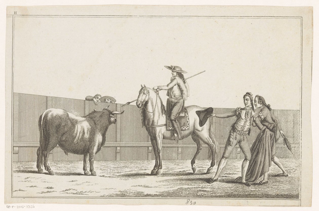 Picador mızrağını bir boğaya doğrultuyor Coleccion de las Principales suertes de una corrida de toros (nesne üzerinde seri başlığı) En önemli boğa güreşi manevralarının toplanması (seri başlığı) by Anonymous