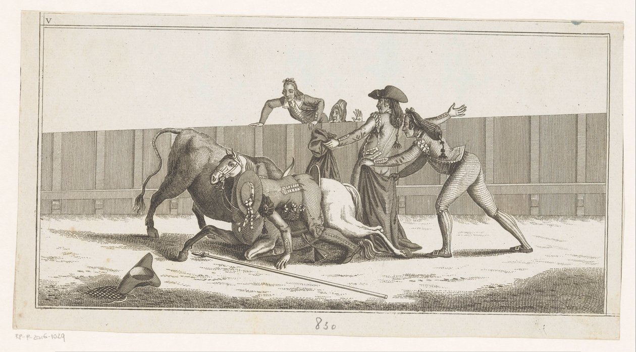 Picador atından düştü Coleccion de las Principales suertes de una corrida de toros (nesne üzerinde seri başlığı) En önemli boğa güreşi manevralarının toplanması (seri başlığı) by Anonymous