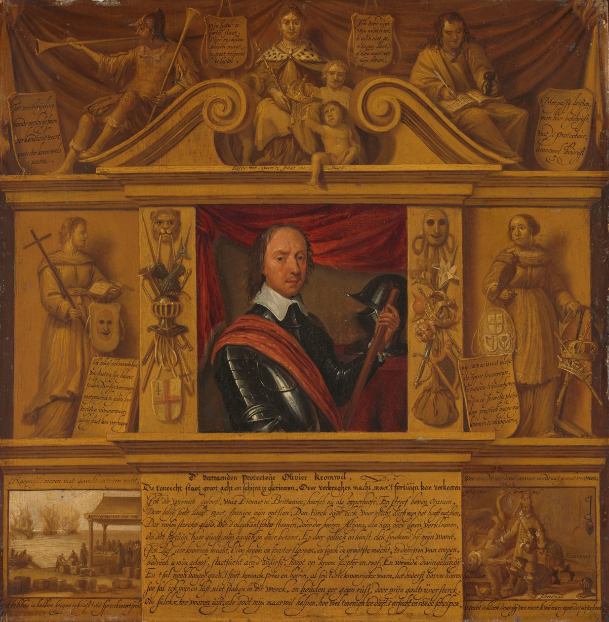 Alegorik Figürler ve Tarihsel Temsillerle Bir Çerçevede Oliver Cromwell