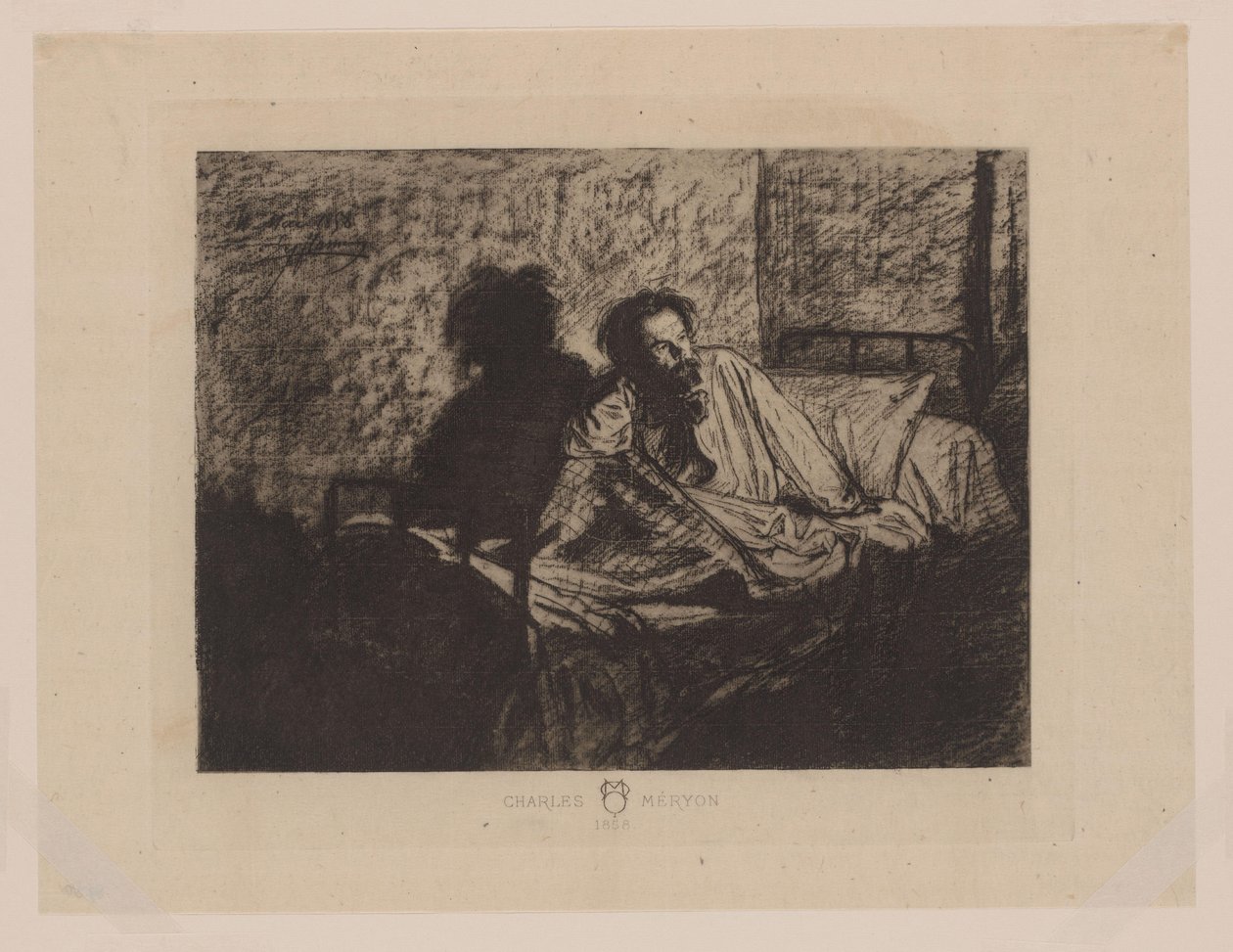 Yatakta oturan Charles Meryon'un portresi Charles Méryon 1858 (nesnedeki başlık) by Anonymous