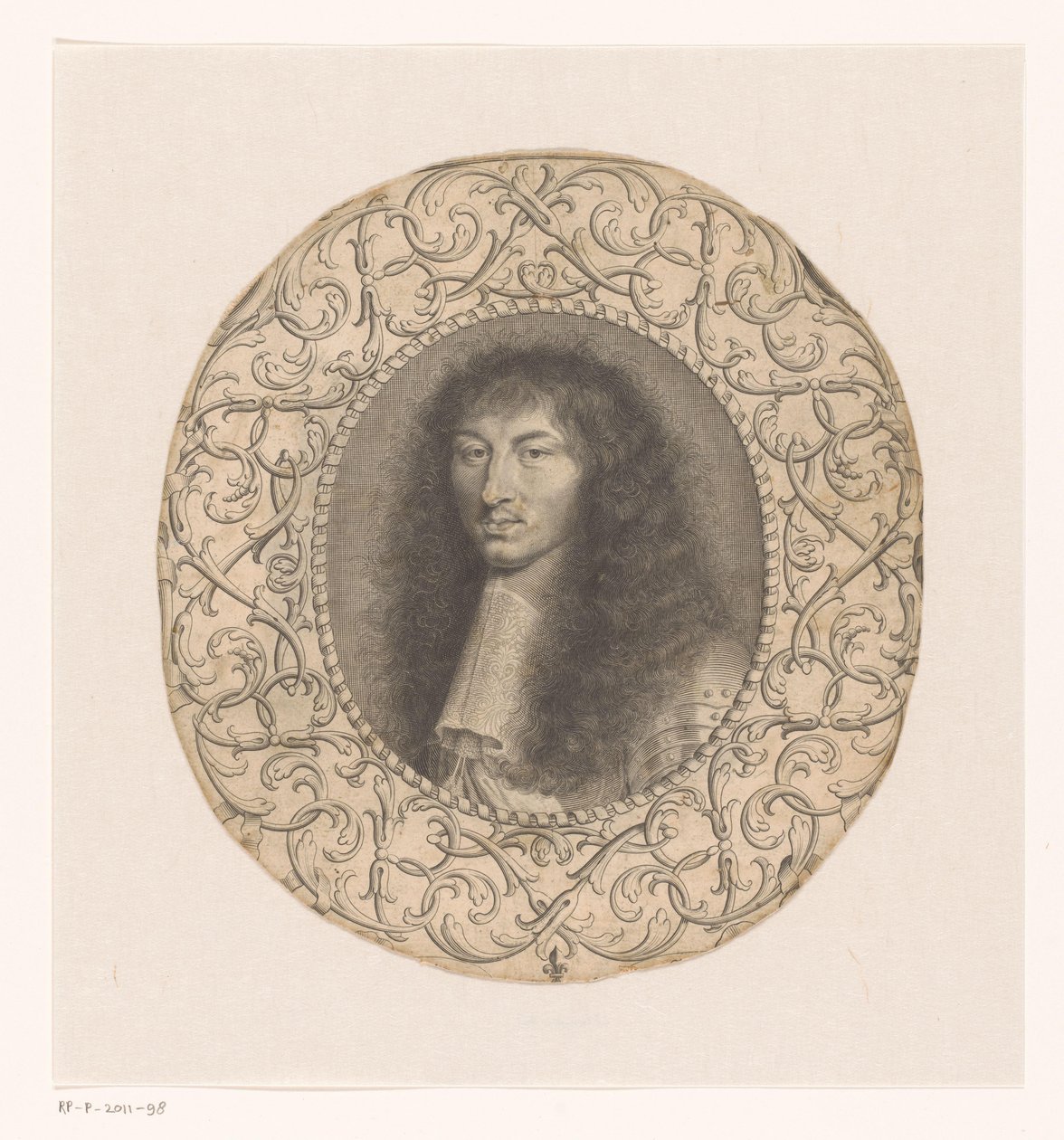 arabesk ile dekoratif bir çerçeve ile çevrili Louis XIV portresi by Anonymous