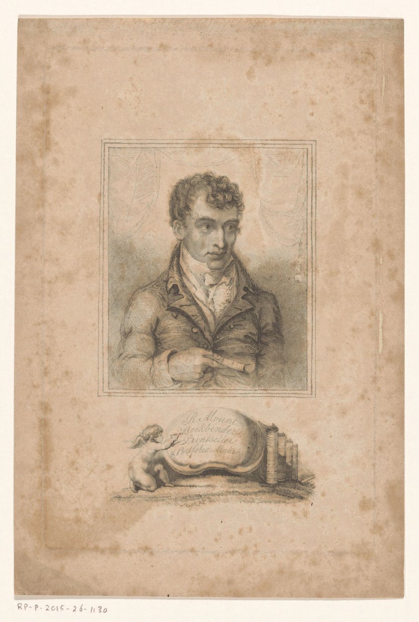 Robert Mount portresi, Londra mücellit ve matbaa satıcısı R. Mount, Bookbinder, Printseller & Portfolio Maker (nesne üzerindeki başlık) by Anonymous
