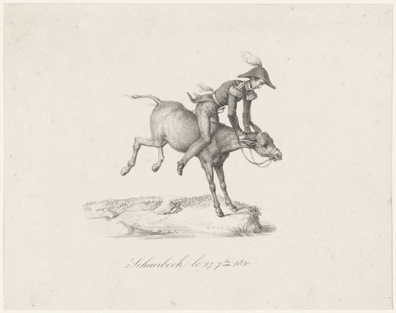 Eşek Üzerinde Prens Frederick, 1830 Schaerbeck le 27 7bre 1830 (nesne üzerindeki başlık) by Anonymous
