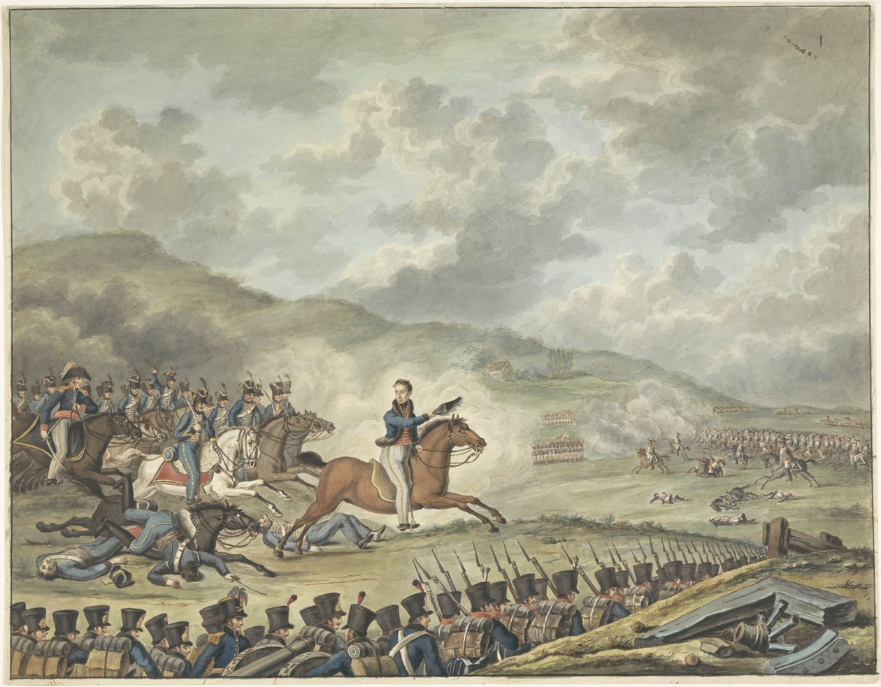 Orange Prensi, Hollanda birliklerine Quatre-Bras'ta liderlik ediyor, 1815 by Anonymous