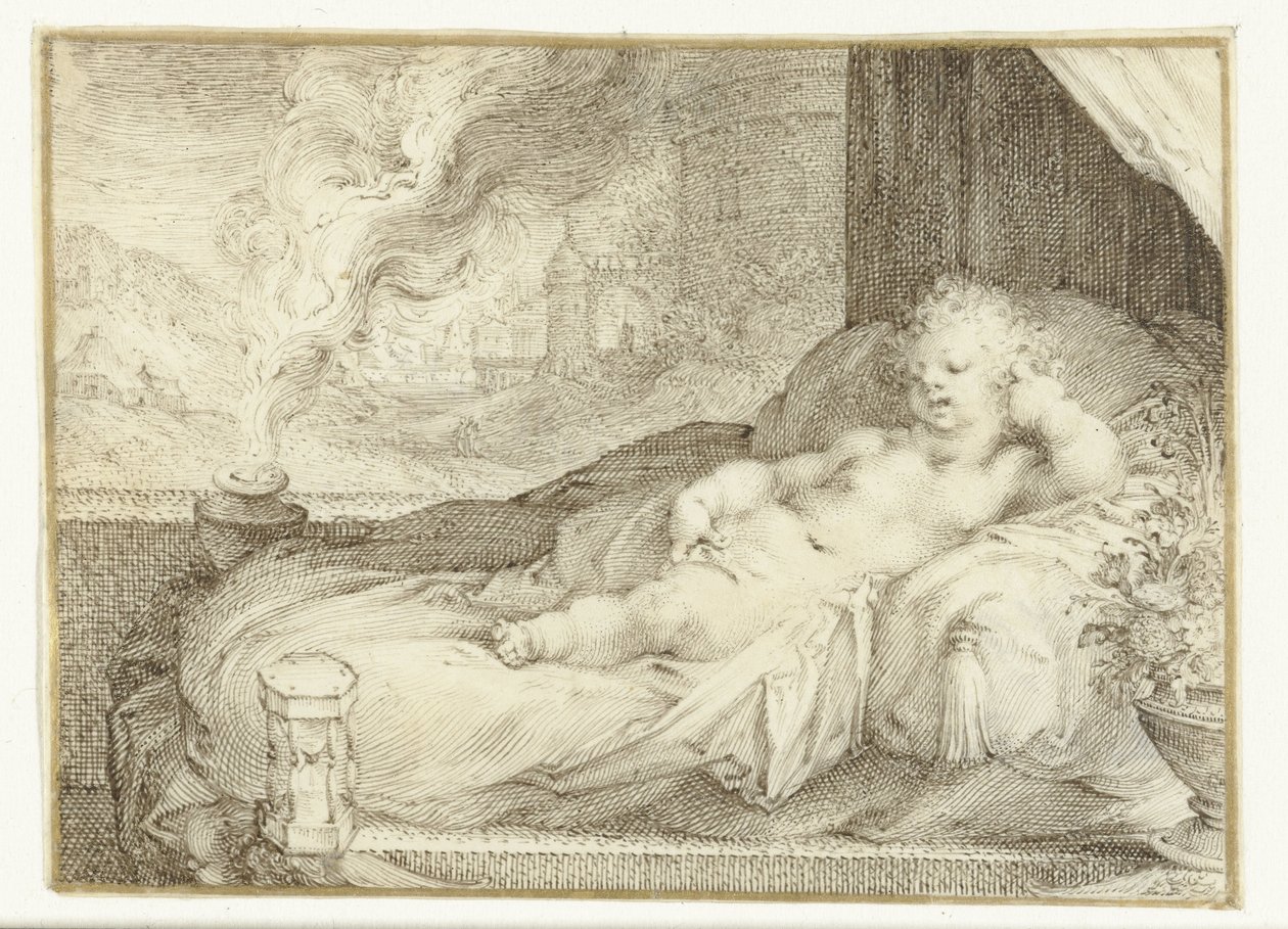 Kanepede yatan putto by Anonymous