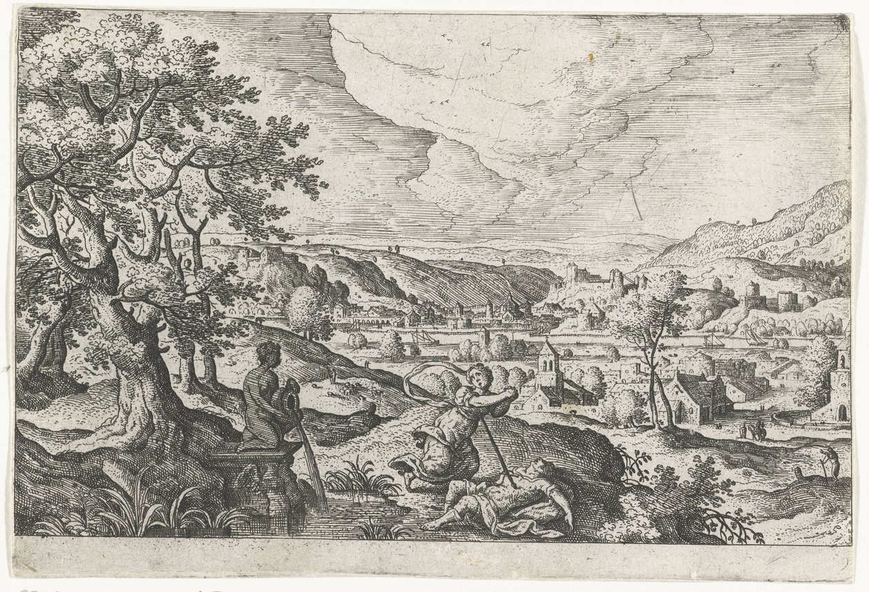 Pyramus ve Thisbea Mitolojik ve İncil sahneleri içeren manzaralar (dizi adı) by Anonymous