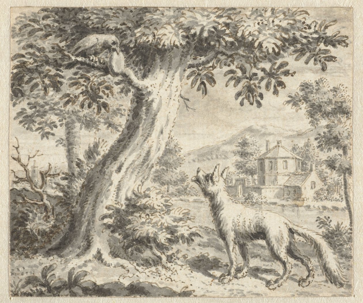 Jean de la Fontaine'in Masallarının bir baskısı için Kuzgun ve Tilki İllüstrasyon Tasarımları (seri başlığı) by Anonymous