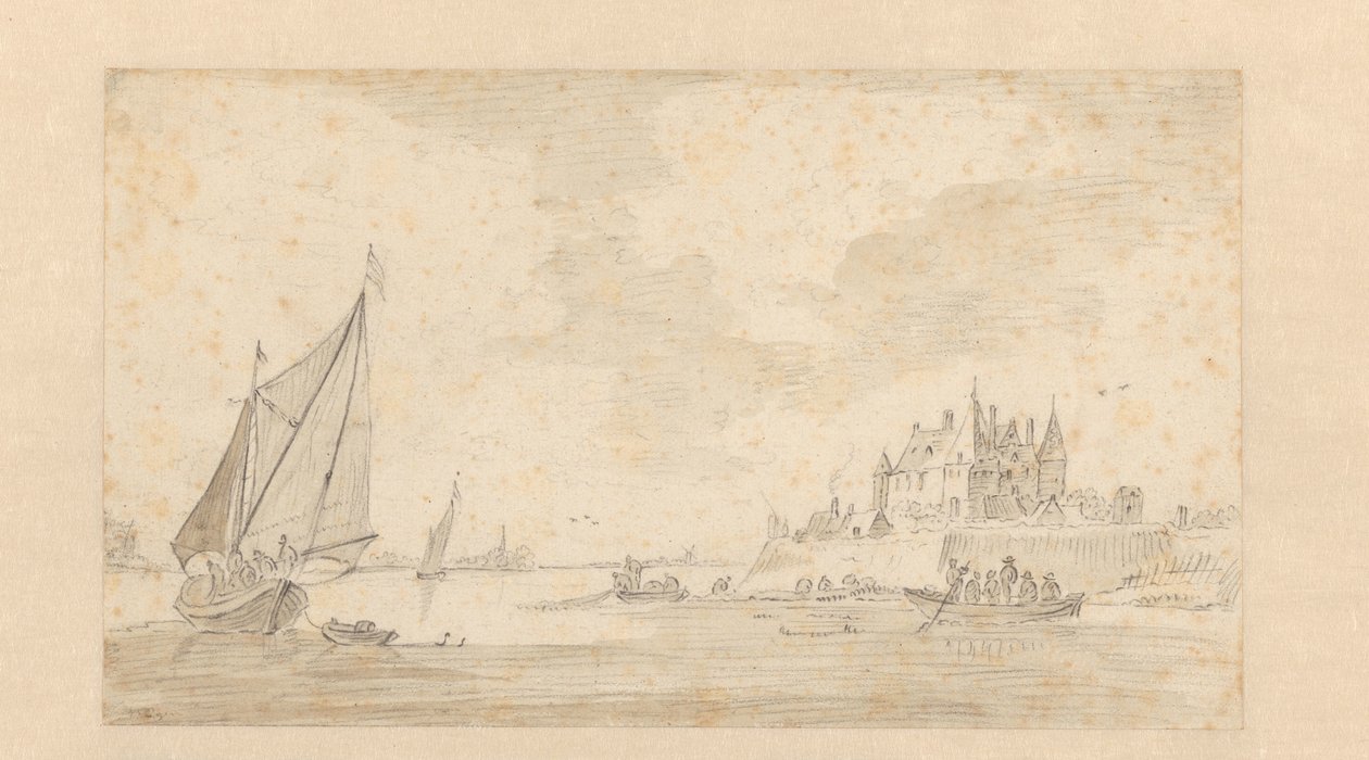 Kale ile nehir manzarası (Loevestein?) by Anonymous
