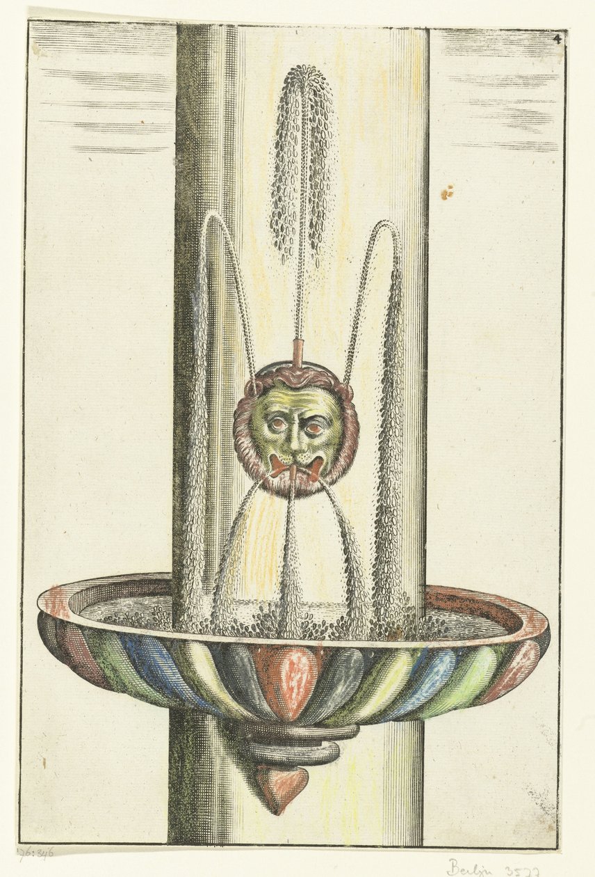 Aslan başlı yuvarlak lavabo Architectura Curiosa Nova (dizi adı) by Anonymous