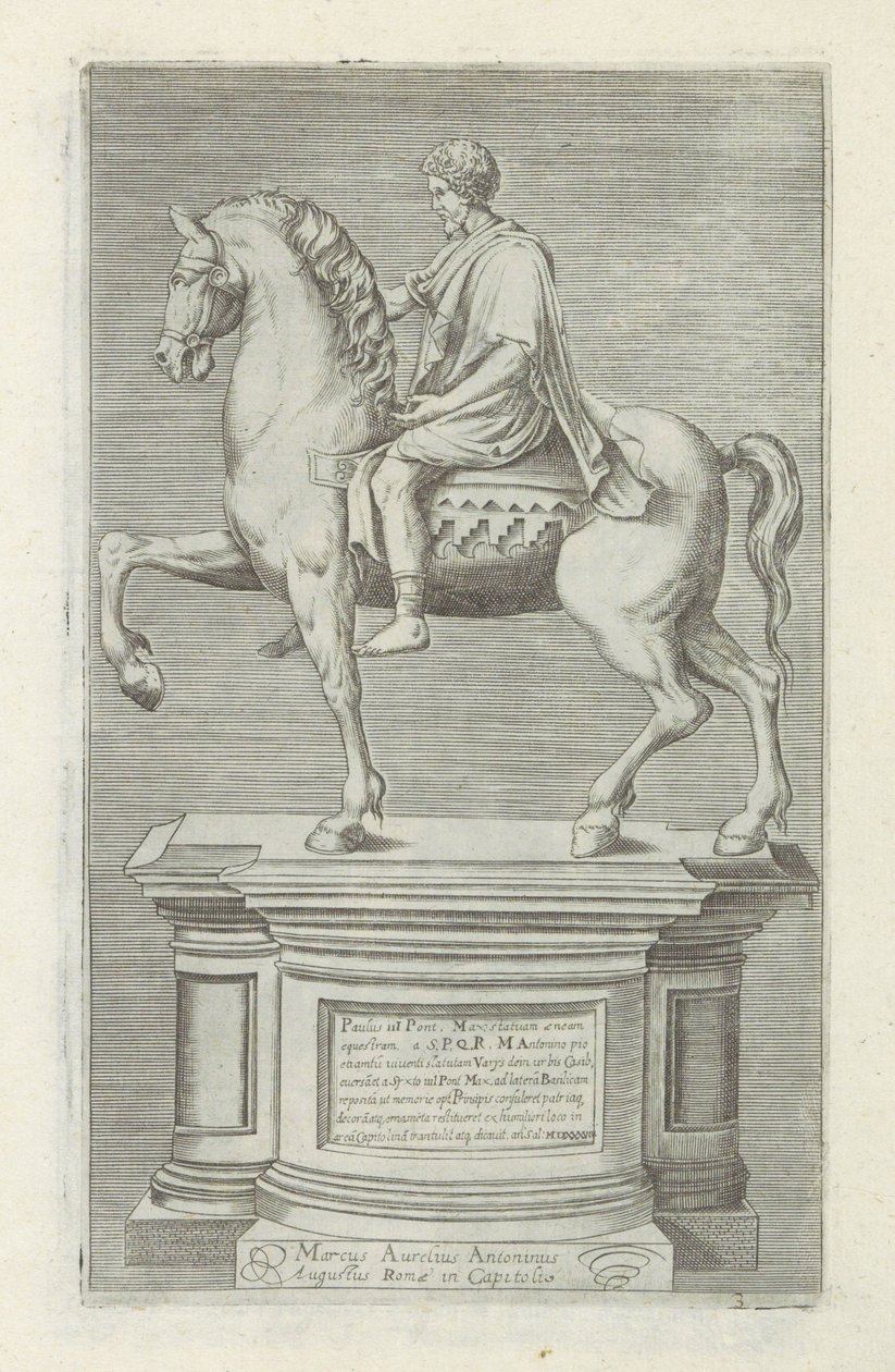 Ruiterstandbeeld van Marcus Aurelius Antieke Roma'da yontulmuş (seri başlığı) halka açık yerlerde görünen Roma şehrinin antik heykellerinin simgeleri (dizi başlığı) by Anonymous
