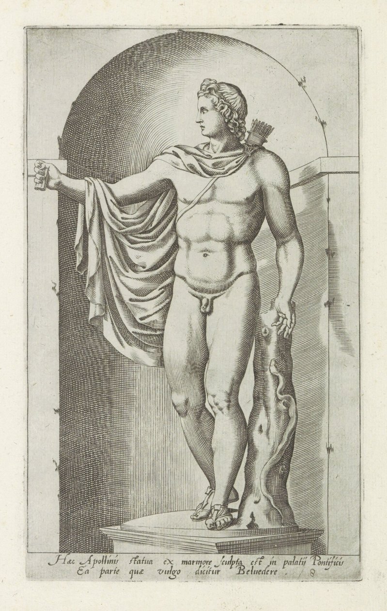 Heykeltıraş Apollon Apollo Belvedere Apollon'un bu heykeli, Papa'nın sarayında mermerden oyulmuştur (...) (nesne üzerindeki başlık) Roma'daki Antieke heykelleri (dizi başlığı) Roma şehrinin antik heykellerinin ikonları halka açık yerlerde görül by Anonymous