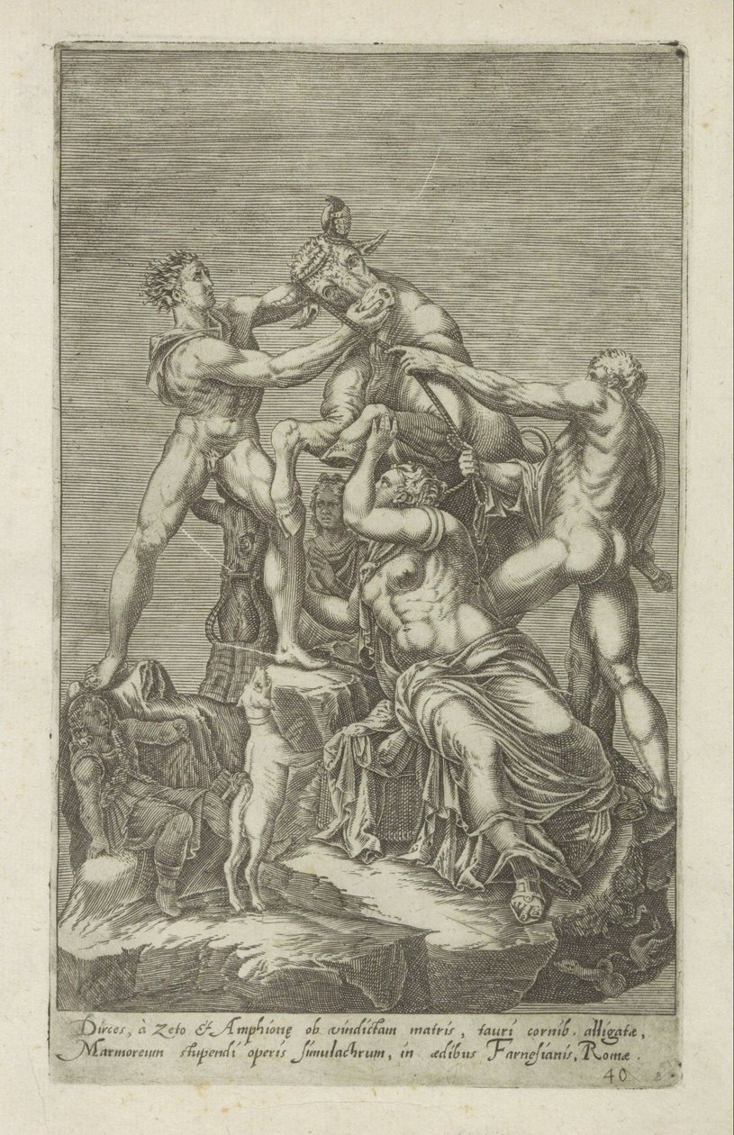 Sculptuur van Dirce die aan een stier wordt gebonden Farnese by Anonymous