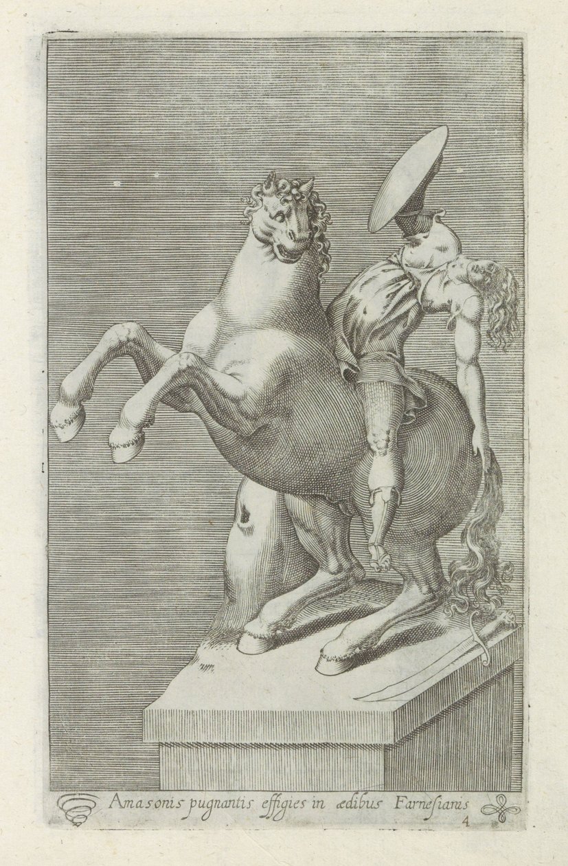 Heykeltıraş van een Amazone te paard Farnesian evinde dövüşen Amaso