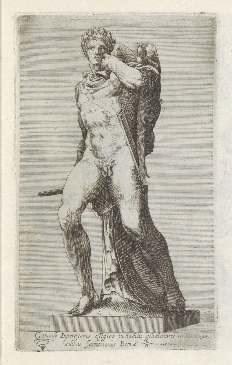 Heykeltıraş van keizer Commodus als gladyatör Comodo elbise gliator içinde imparator portresi (...) (nesne üzerindeki başlık) Roma'da Antieke heykelleri (dizi başlığı) Roma şehrinin antik heykellerinin ikonları by Anonymous