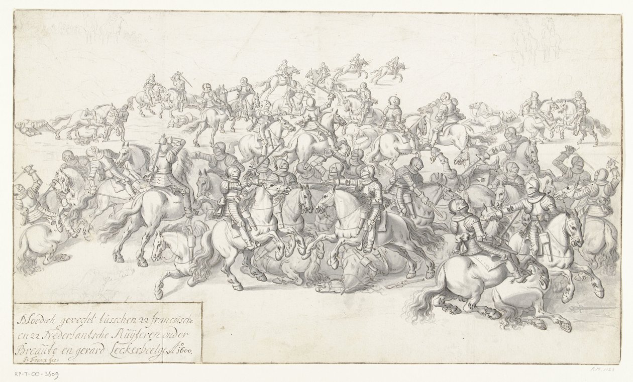 Gurme Savaşı, 1600 Breaut ve Gerard Leckerbeetge Ao yönetiminde 22 Franko ve 22 Hollandalı Ruyteren arasında kanlı bir savaş. 1600 (nesne üzerindeki başlık) by Anonymous