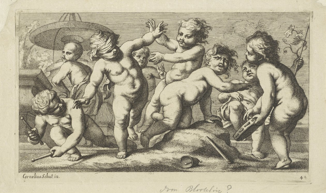 Bir çeşmenin yanında oynayan putti Putti oynamak (dizi başlığı) by Anonymous