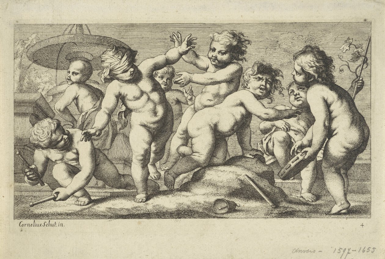 Bir çeşmenin yanında oynayan putti Putti oynamak (dizi başlığı) by Anonymous