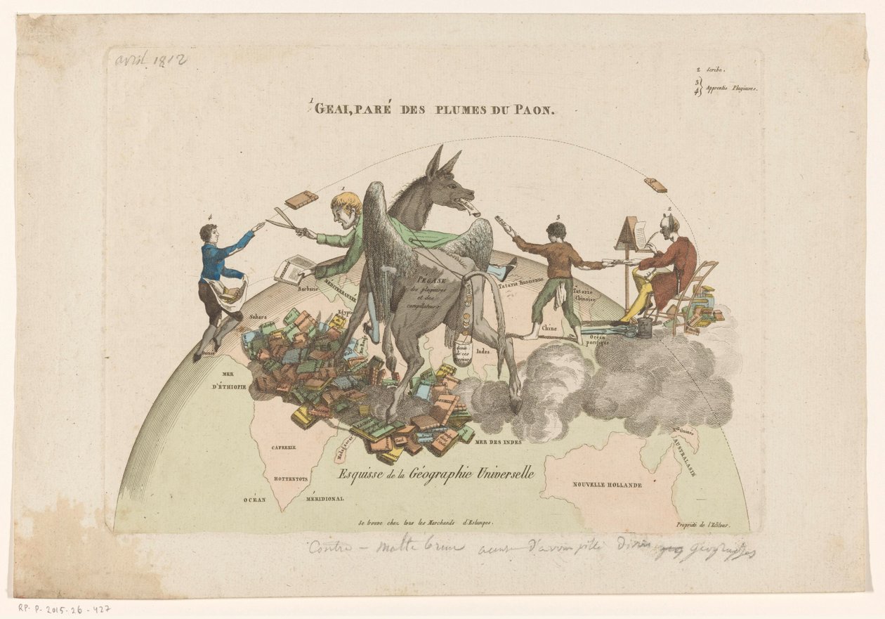 Spotprent op de Geographies Universelle van Conrad Malthe-Brun Evrensel Coğrafya Kroki (nesne üzerinde başlık) by Anonymous