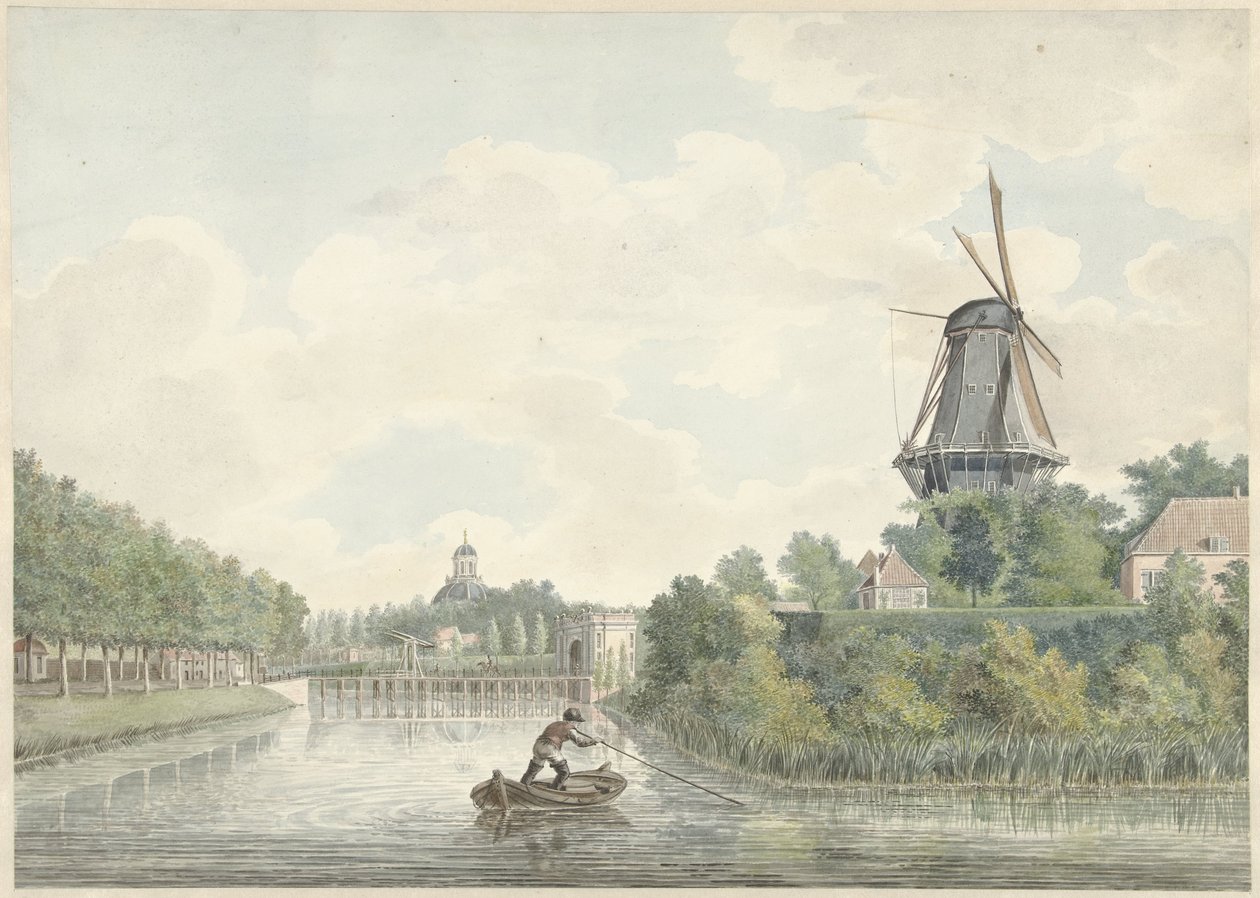 Middelburg şehir duvarları, Koepoort, Oostkerk ve bir değirmen ile by Anonymous