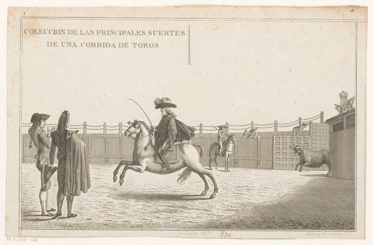 Bir arenada boğa güreşçileri Coleccion de las Principales suertes de una corrida de toros (nesne üzerinde seri başlığı) En önemli boğa güreşi manevralarının toplanması (seri başlığı) by Anonymous