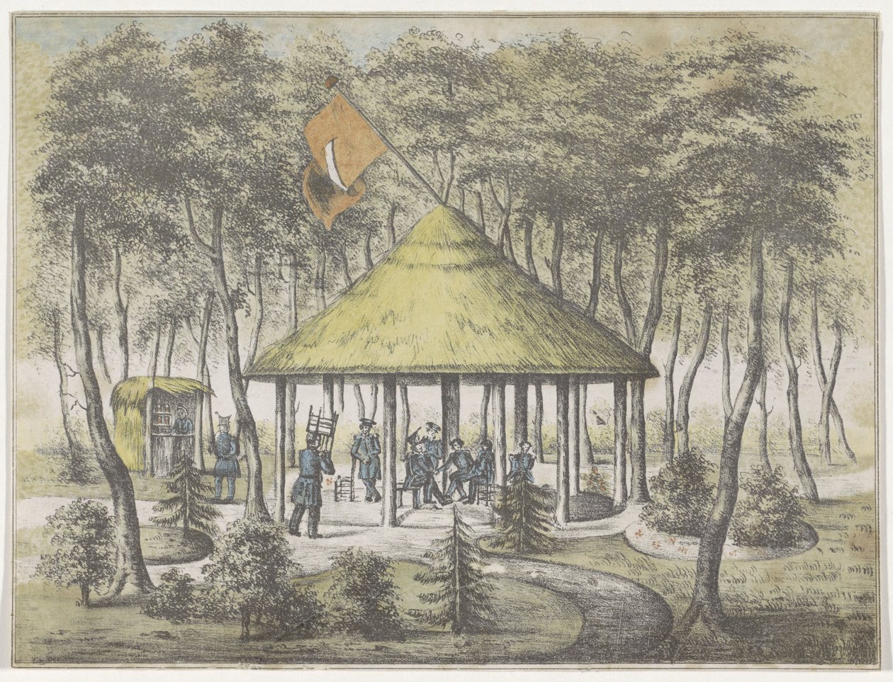 Boekel'deki Tapınak ve Bahçe, 1831 Boekel'deki Tapınak ve Bahçenin Görünümü. Groningen şehrinin görevli milisleri tarafından dikilmiş ve inşa edilmiştir. 23 Haziran 1831'de Cemiyet Üyelerine bir hatıra olarak dostane karşılamanın takdiri olarak by Anonymous