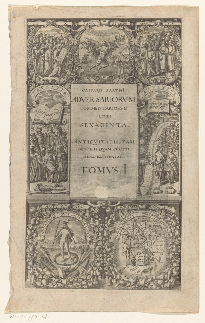 Başlık rondom zeven kartuşlarla bir araya geldi Adversariorum commentariorum, libri octo, Tomus I (nesne üzerindeki başlık) Başlık sayfası: Caspar von Barth, Adversariorum commentariorum libri LX, 1624 by Anonymous