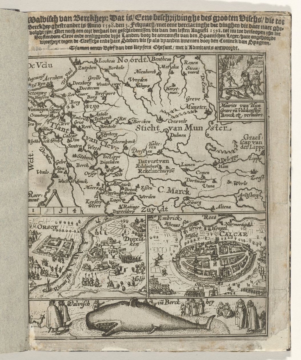 Broşürün başlık sayfası: Walvisch van Berckhey (...) ghestrandet, Anno 1598