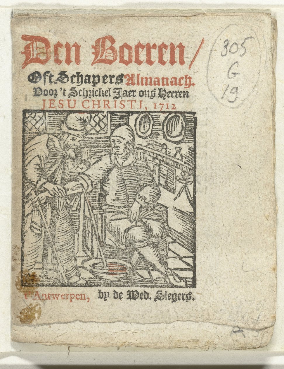 Başlık sayfası: Den Boeren / Oft Schapers Almanach Voor 