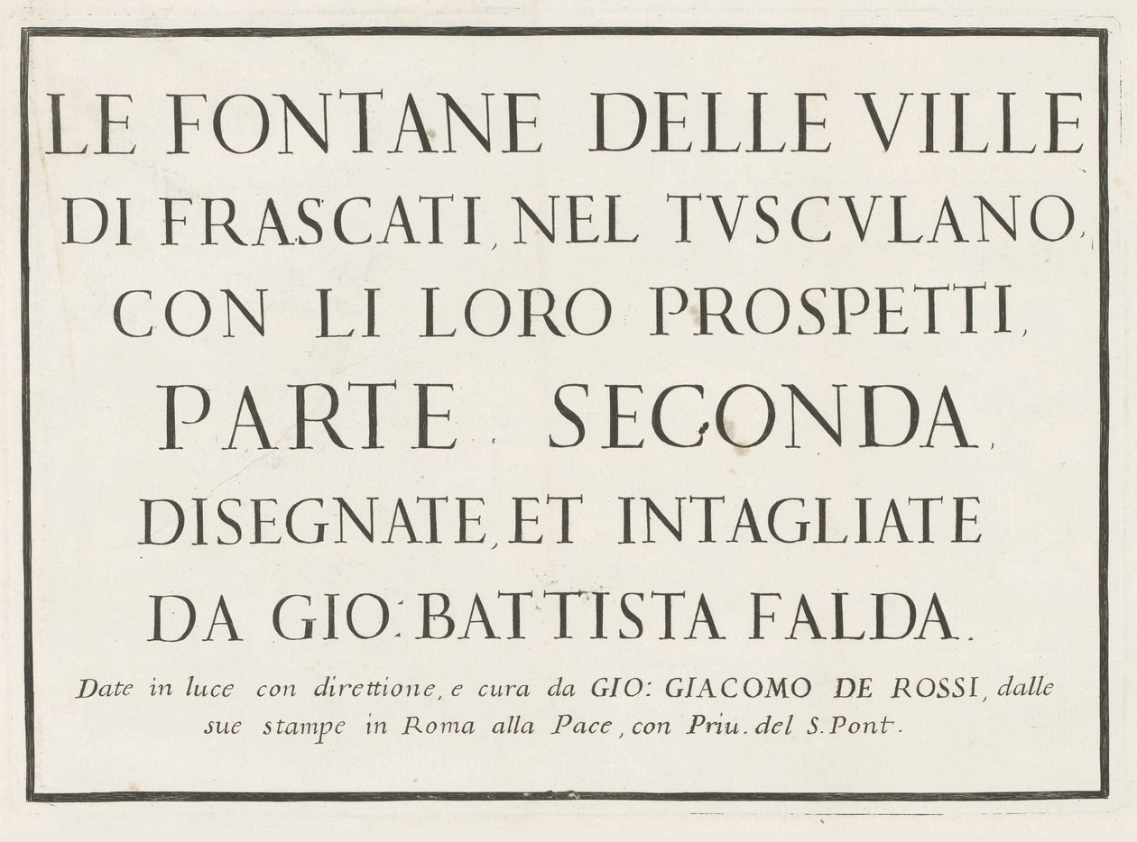 Çerçeveli başlık ile başlık baskısı Fontane delle ville di Frascati (dizi başlığı) Frascati Çeşmeleri (dizi başlığı) by Anonymous