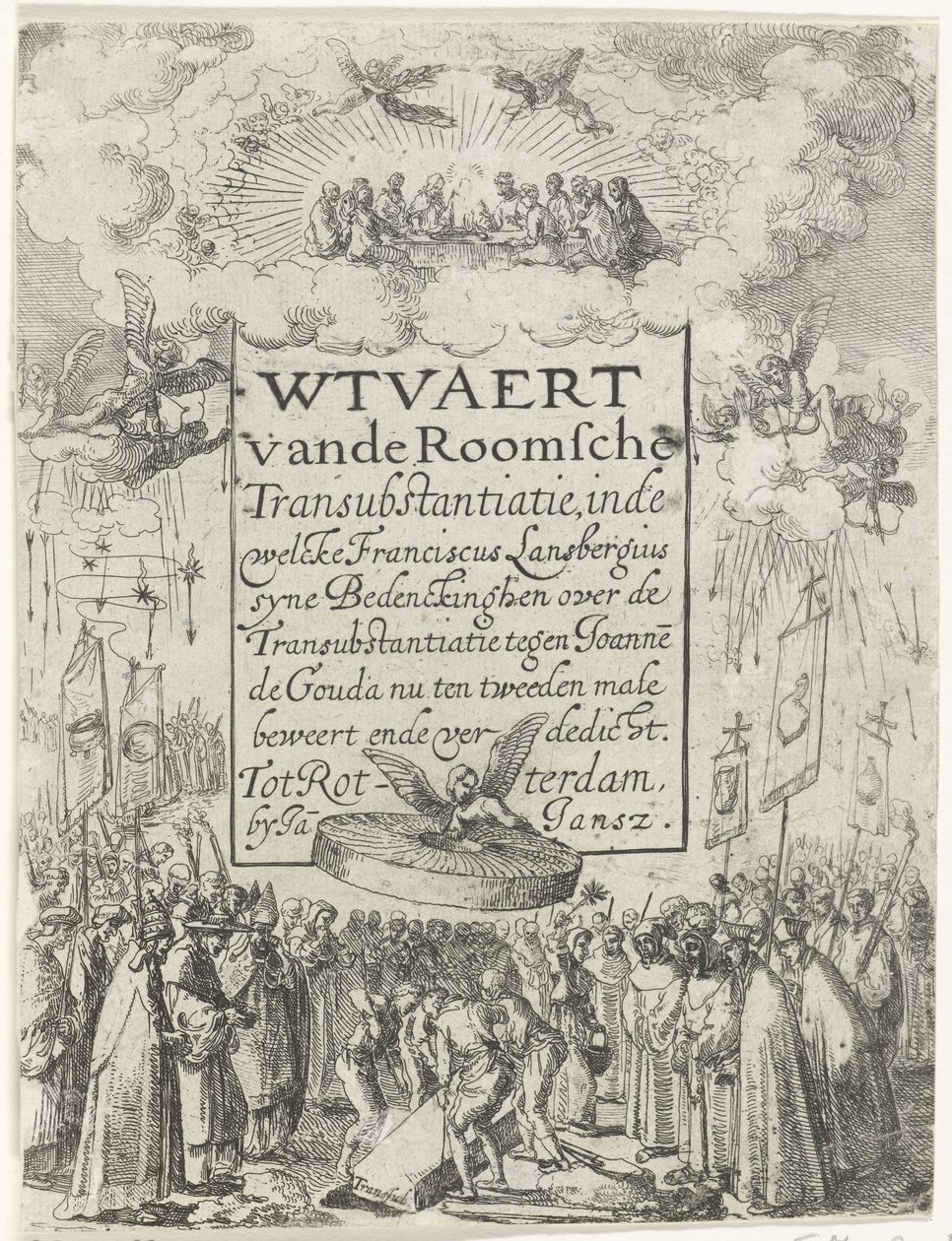 Wtvaert vande Roman Transubstantiatie, 1612 broşürü için başlık baskısı Wtvaert vande Roman Transubstantiation, welcke