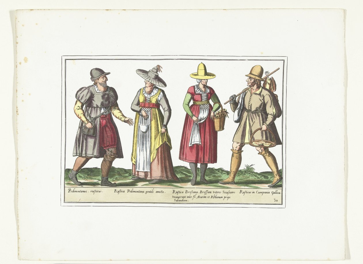 İtalyan Modası Giyinmiş İki Köylü ve İki Köylü Kadın, yaklaşık 1580 Kostümler İtalyanlar (nesne üzerindeki başlık) by Anonymous