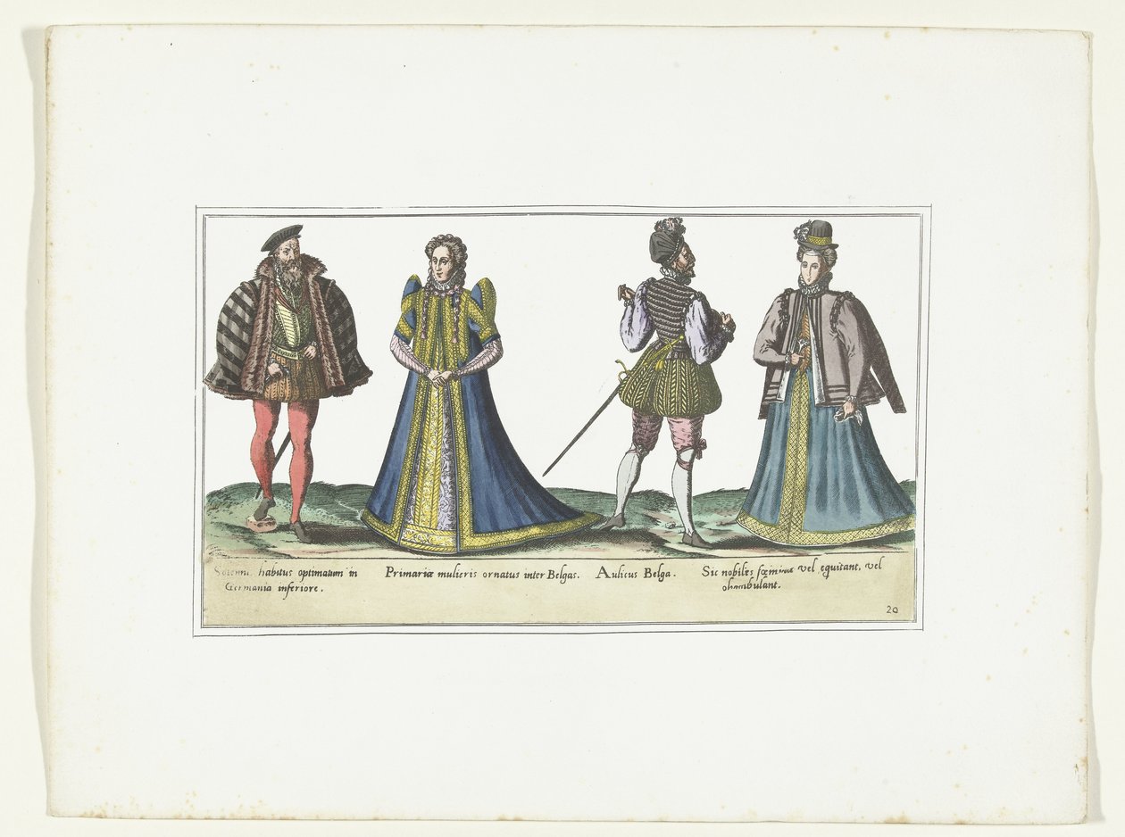 Kuzey Ren-Vestfalya ve Flanders'ta Moda Giyinmiş İki Kadın ve İki Erkek, 1580 dolayları Bas-Allemands ve Flamands Kostümleri (nesne üzerindeki başlık) by Anonymous