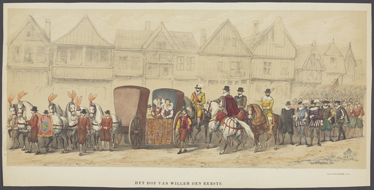 Utrecht maskeli balo, plaka e: mahkeme, 1856 Birinci William Mahkemesi (nesne üzerine başlık) Hollanda Özgürlüğünün Kurucuları, (William I zamanında) H.H. Utrecht öğrenci birliğinin üyeleri, 220. yıldönümünü kutlamak için by Anonymous