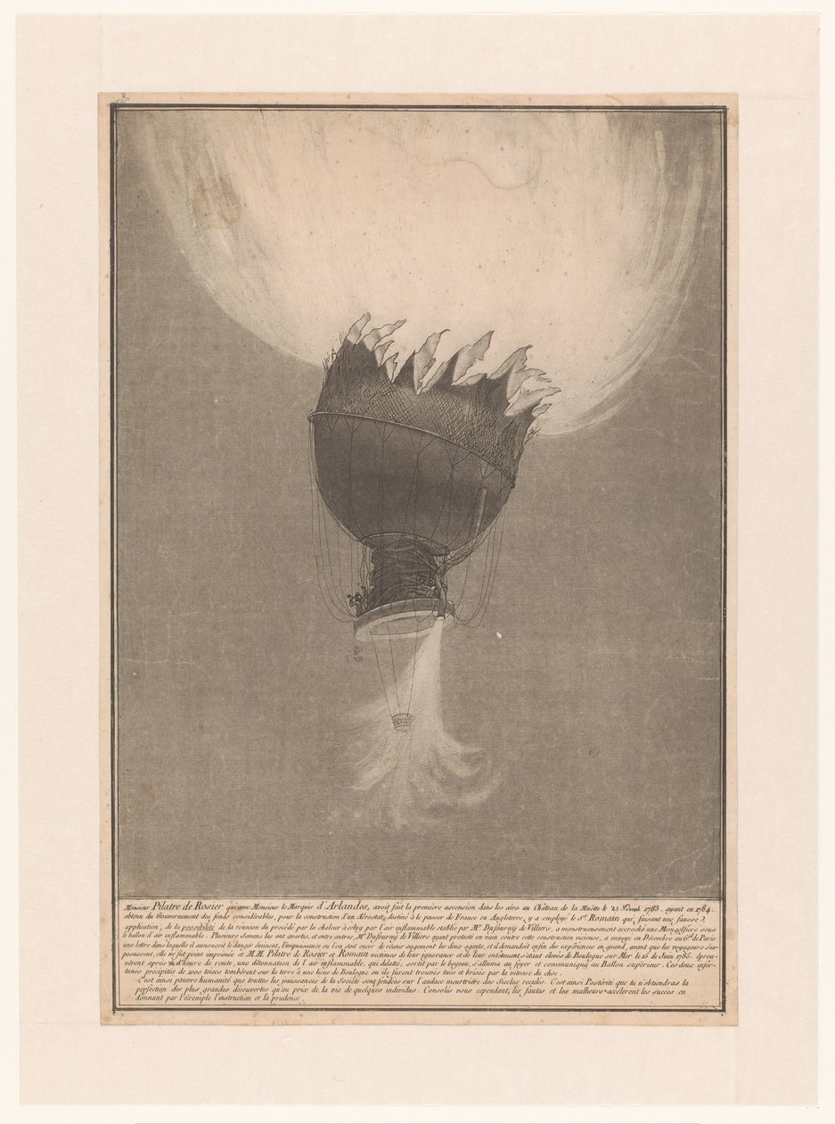 Veongelukken van de luchtballon van Pilatre de Rozier en Romain boven Boulogne, 15 Haziran 1785 Yükseliş, 21 Kasım 1783
