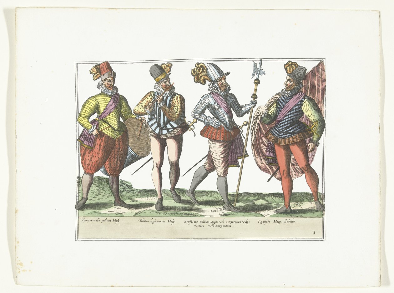 Üniformalı dört İspanyol askeri, 1580 dolayları Kostümler Militaires Espagnols (nesne üzerindeki başlık) by Anonymous