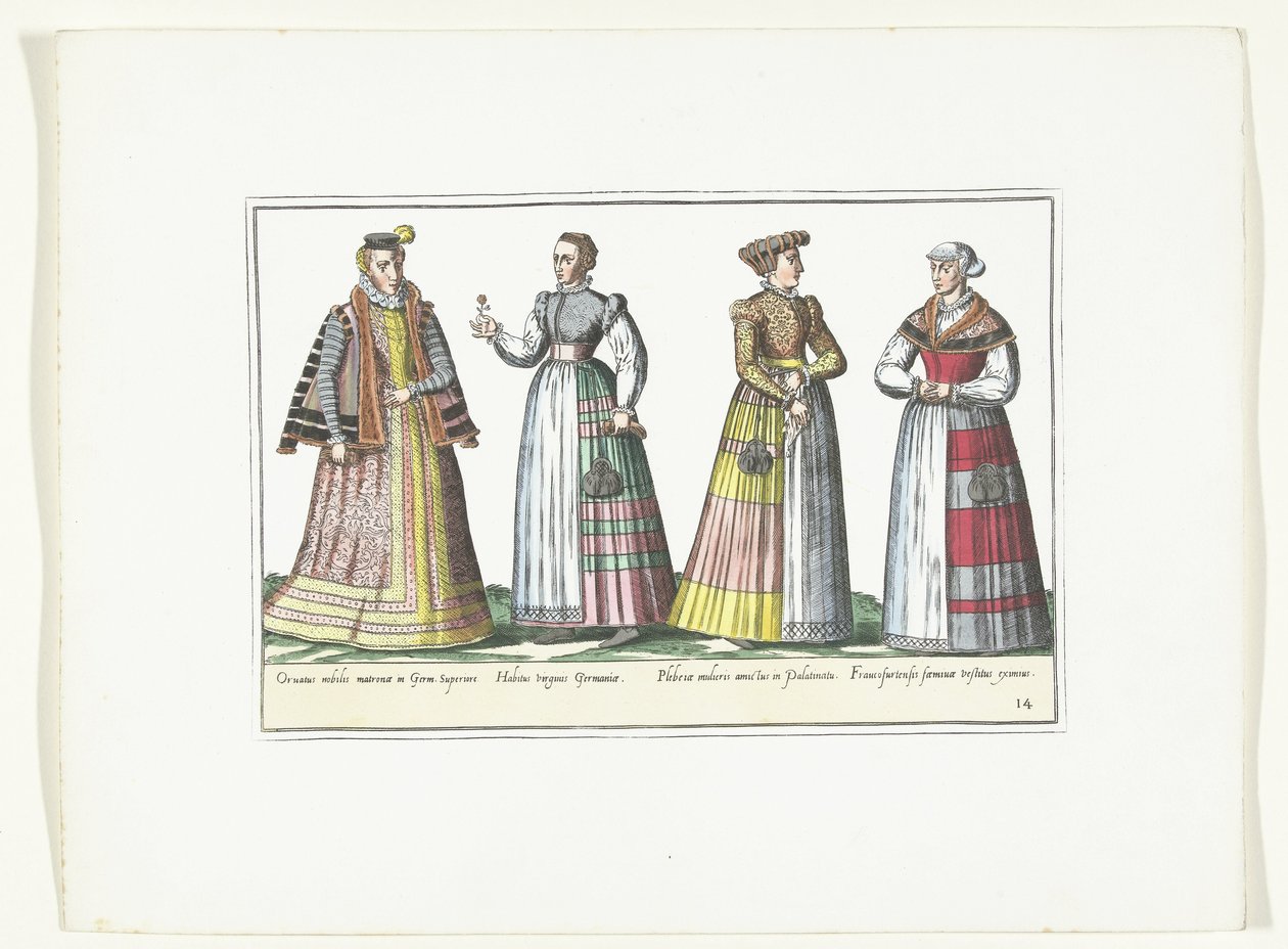 Alman Modasında Giyinmiş Dört Kadın, 1580 dolayları Kostümler Allemands (nesne üzerindeki başlık) by Anonymous
