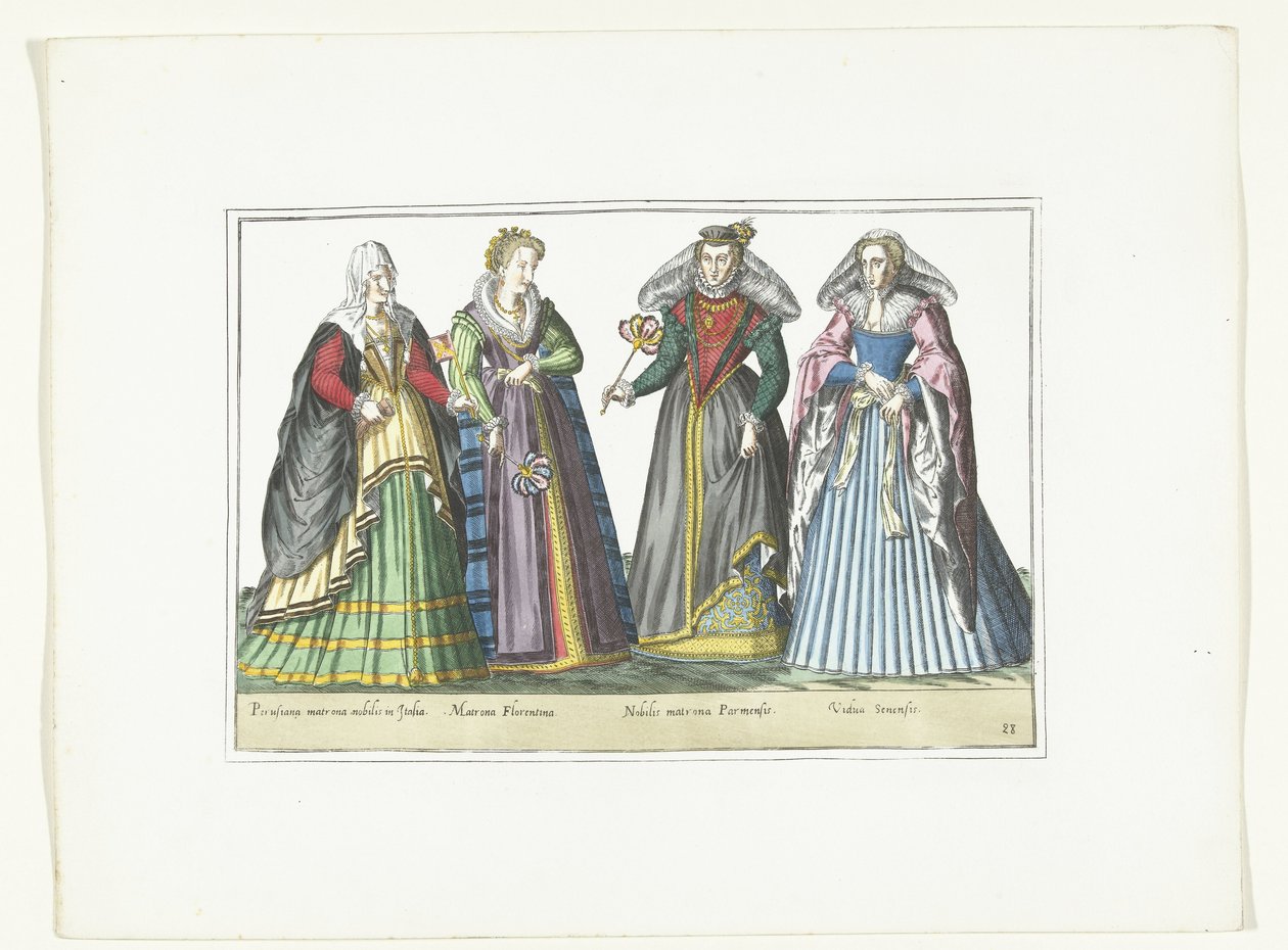İtalyan Modasında Giyinmiş Dört Kadın, 1580 dolayları İtalyan Kostümleri (nesne üzerindeki başlık) by Anonymous