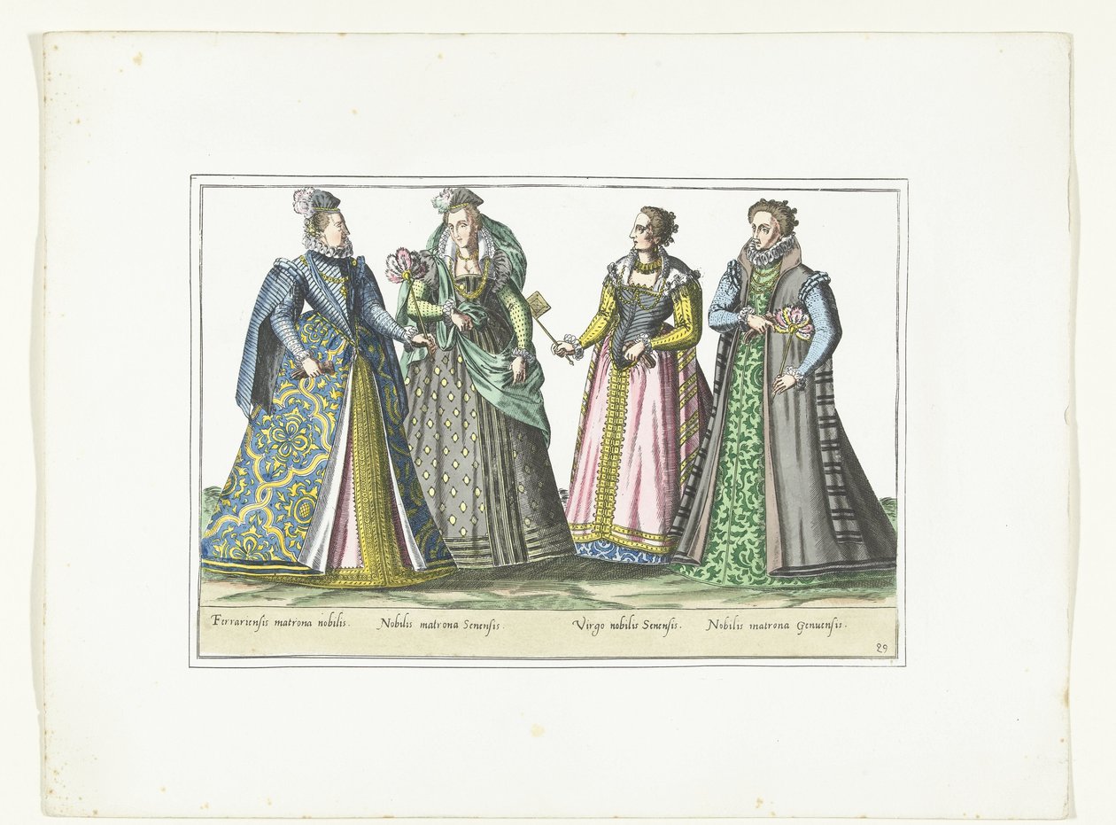 İtalyan Modasında Giyinmiş Dört Kadın, 1580 dolayları İtalyan Kostümleri (nesne üzerindeki başlık) by Anonymous