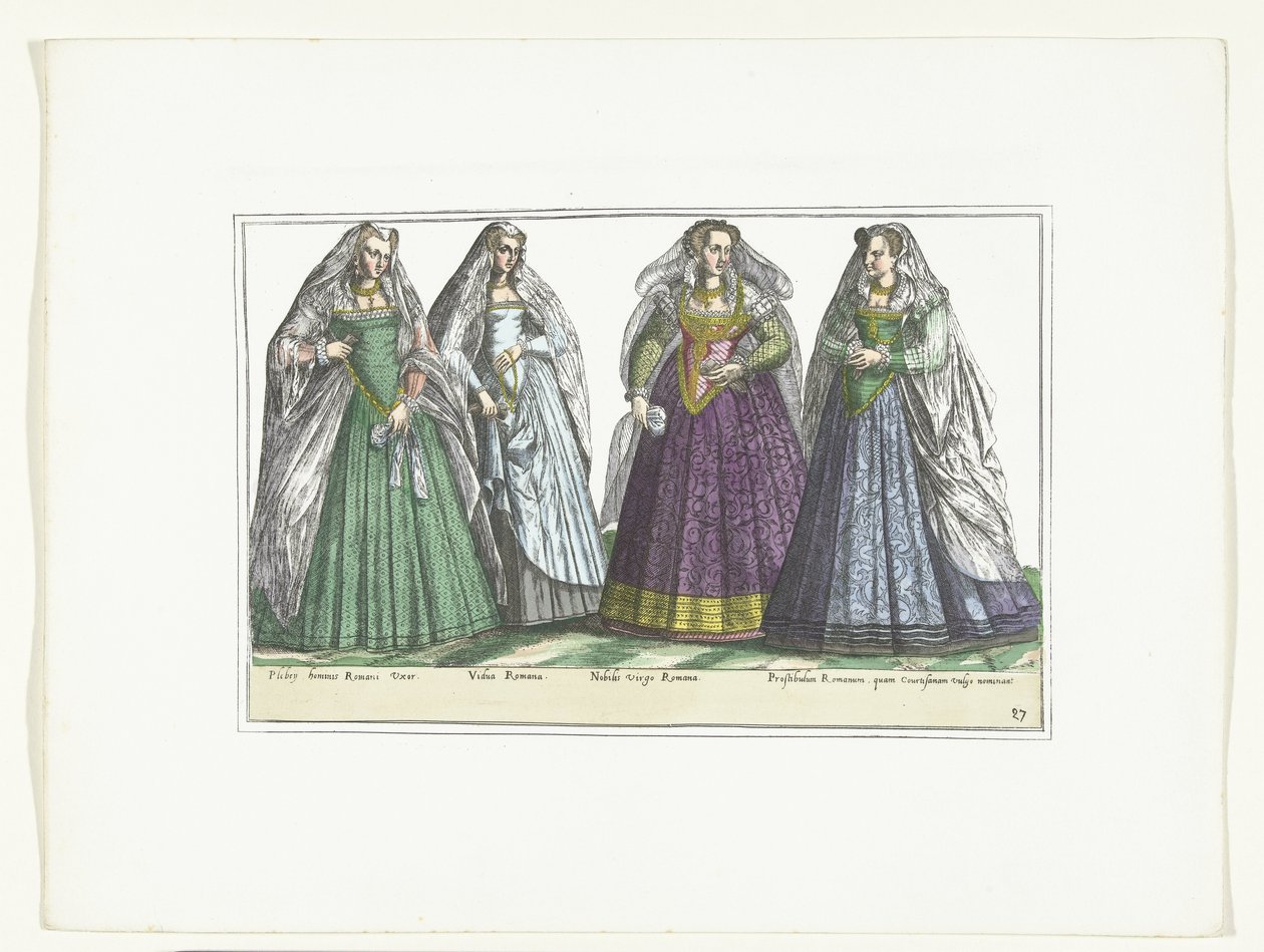 Roma Modasında Giyinmiş Dört Kadın, 1580 dolayları Kostümler İtalyanlar (nesne üzerindeki başlık) by Anonymous