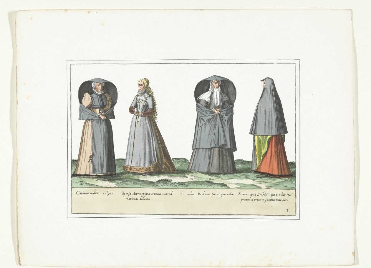 Antwerp, Brabant ve 's-Hertogenbosch'ta Moda Giyinmiş Dört Kadın, yaklaşık 1580 Kostümler Civils des Pays-Bas (nesne üzerindeki başlık) by Anonymous