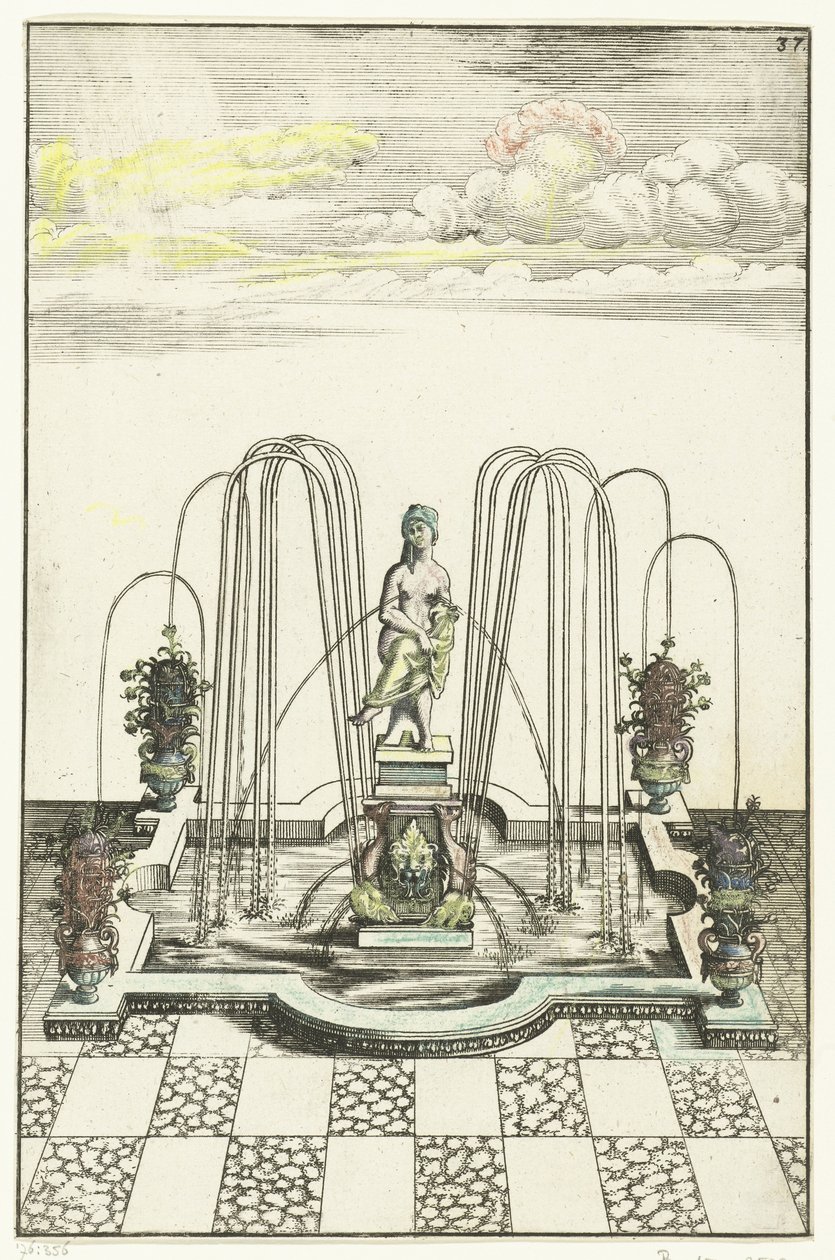 Yarım daire biçimli çıkıntılara sahip kare lavabo Architectura Curiosa Nova (dizi adı) by Anonymous