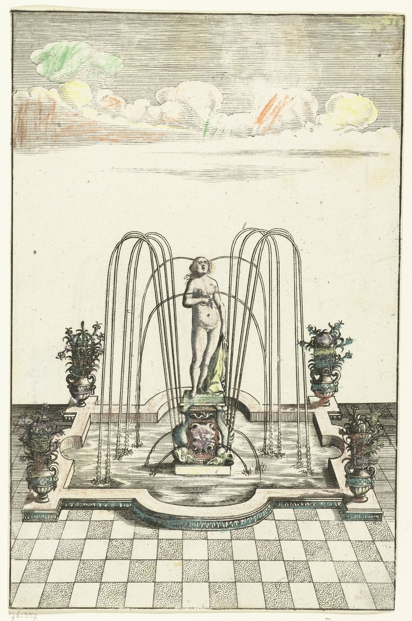Yarım daire biçimli çıkıntılara sahip kare lavabo Architectura Curiosa Nova (dizi adı) by Anonymous