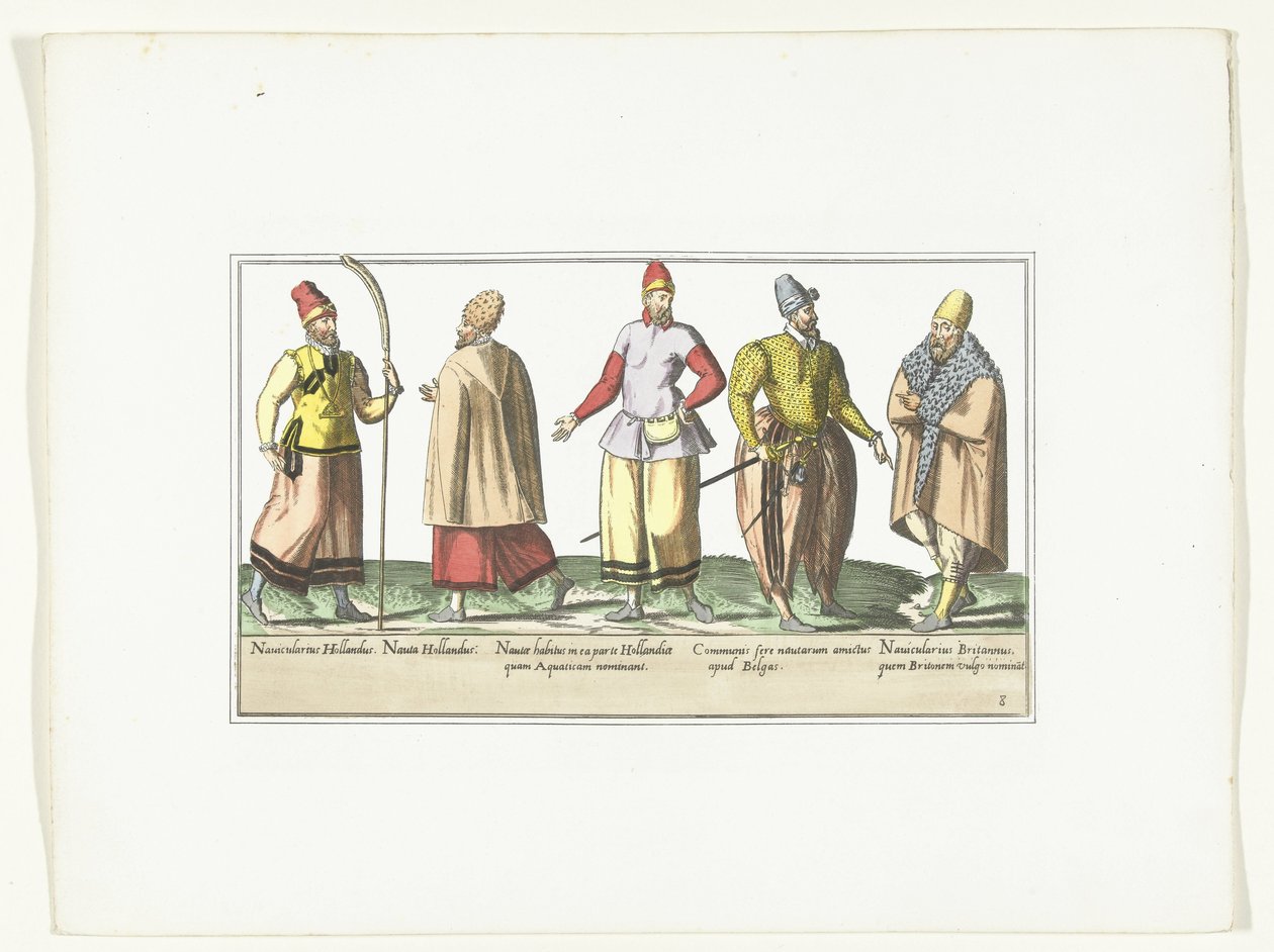 Hollanda ve Brittany Modasında Giyinmiş Beş Denizci, 1580 dolayları Kostümler marinler (nesne üzerindeki başlık) by Anonymous