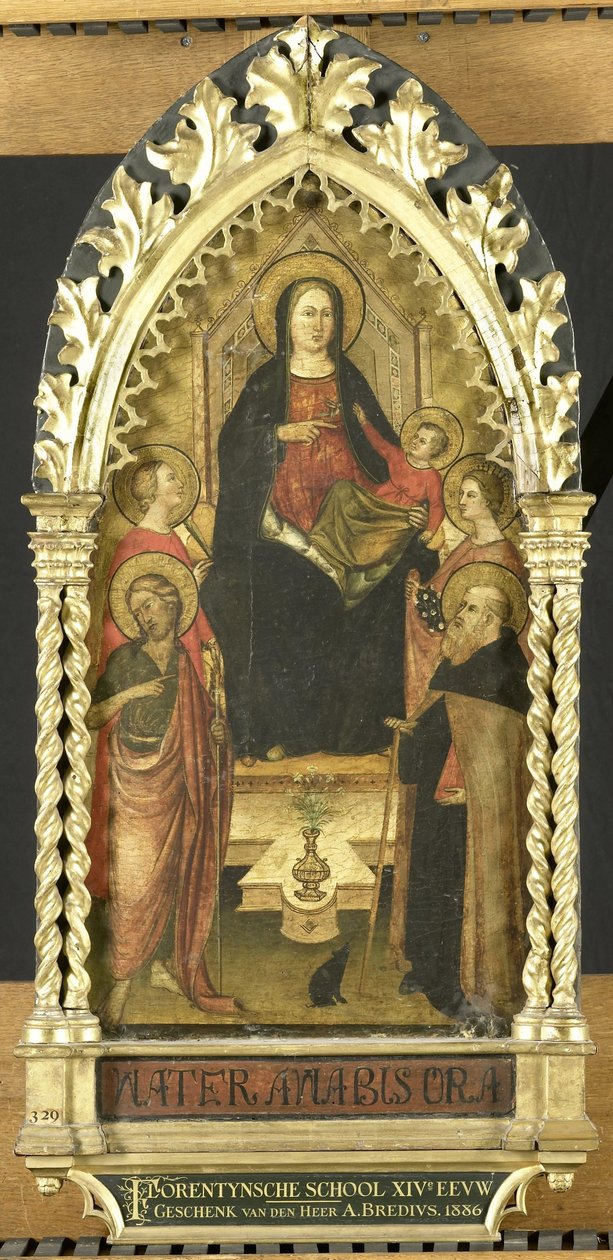 Dört Aziz ile Enthroned Bakire ve Çocuk, Vaftizci Aziz John, Antony Abbot, Macaristan Elizabeth, bir kadın aziz by Anonymous