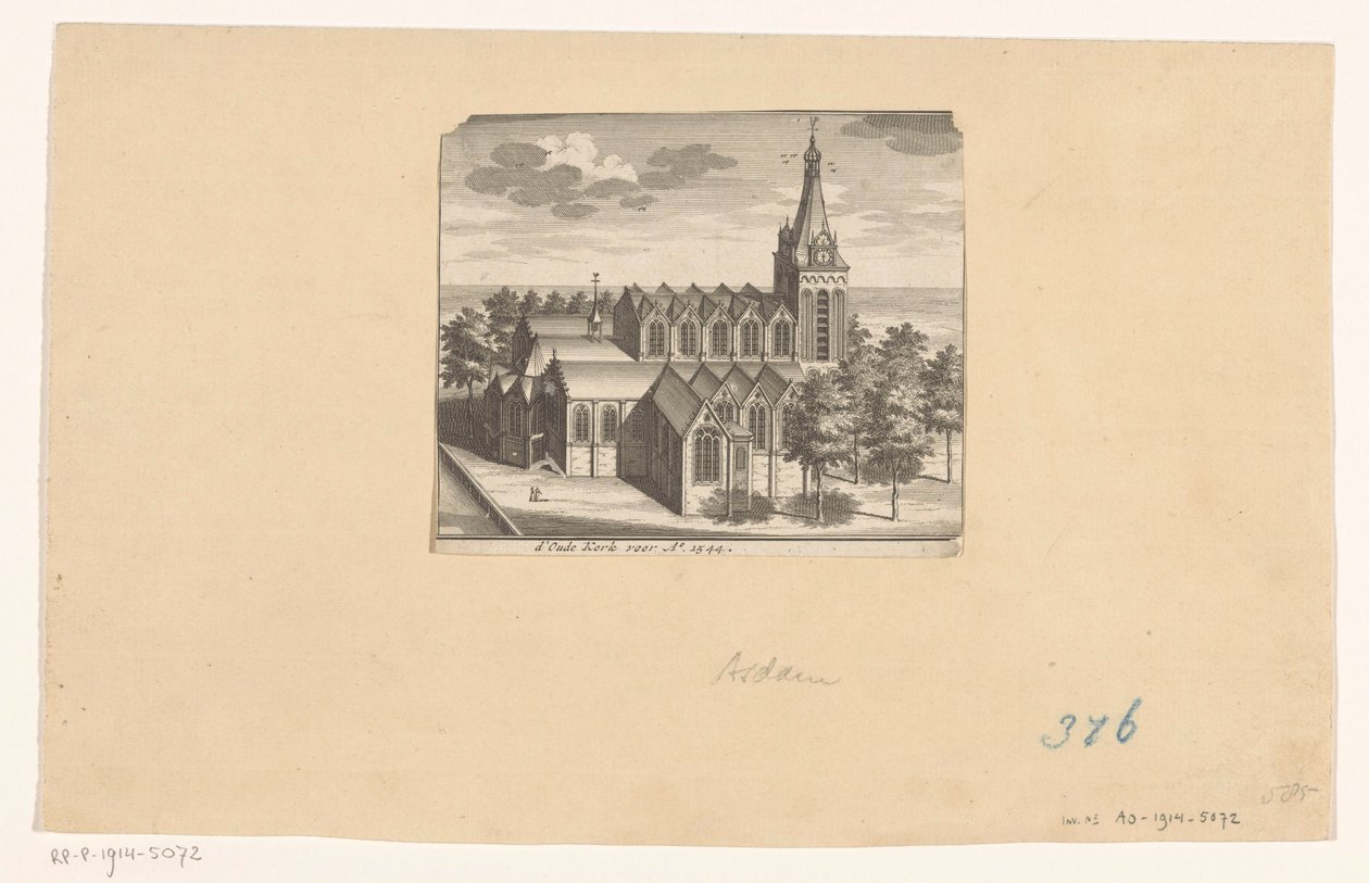 Ao için 1544 d'Oude Kerk'ten önce Amsterdam'daki Oude Kerk'in kuşbakışı görünümü. 1544 (nesne üzerindeki başlık) by Anonymous