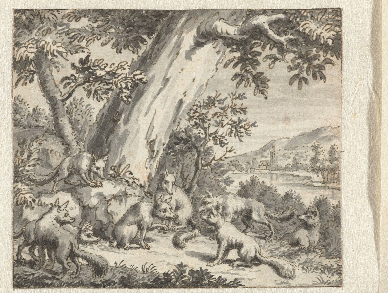 Jean de la Fontaine'in Masalları'nın (seri başlığı) bir baskısı için çizimler için kuyruğunu kesen Fox by Anonymous